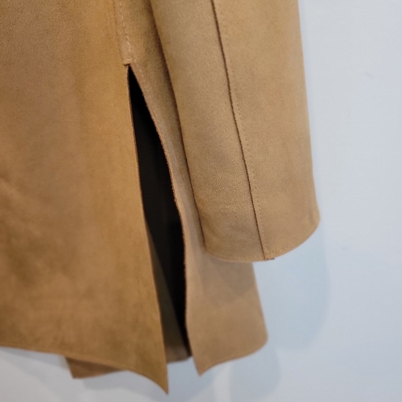 Bellina XS Faux Suede Tan Open Front Long Jacket NWOT - Picture 3 of 9